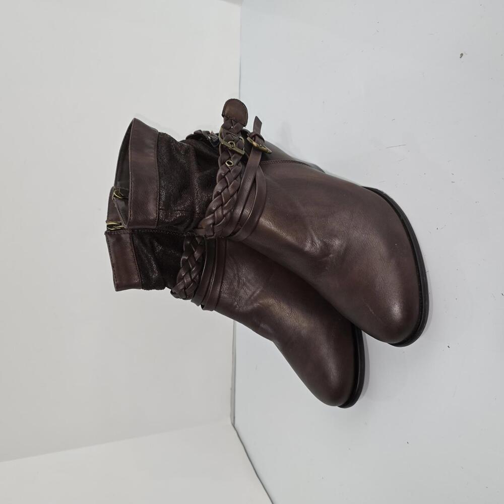 Cloudwalkers by Avenue Womens 11W Brown Braided Buckle Ankle Boots GWEN-8349